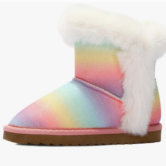 NWT KomforMe Girls Rainbow Pastel Faux Fur Glitter Boots Size 7 Toddler - Picture 3 of 16